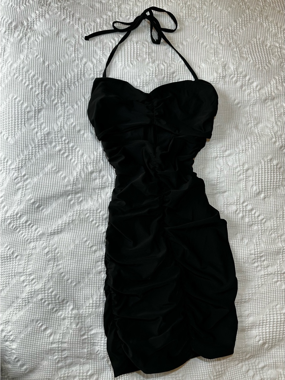 Adika Black Strapless Ruched Bodycon Dress